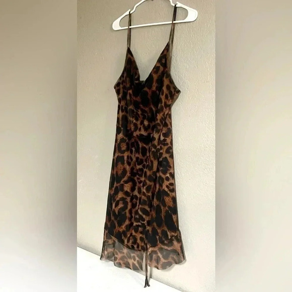 Pretty Little Thing Brown Mesh Leopard Print Ruched Bodycon Dress Size 16 - Picture 4 of 8